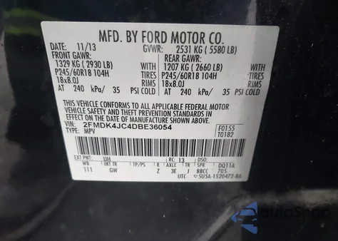 2013 Ford Edge Sel из США, поврежденный, VIN 2FMDK4JC4DBE36054